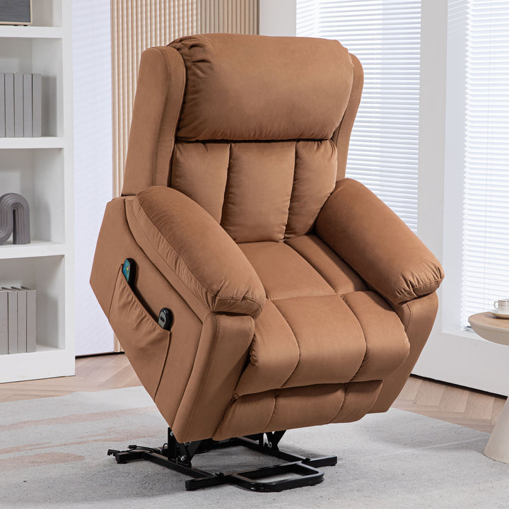 Poltrona Relax Levanta Pessoas Elétrica Poltrona Elevatória com 8 Pontos de Massagem Poltrona Reclinável com Função de Aquecimento Controlo Remoto e Bolso Lateral Marrom
