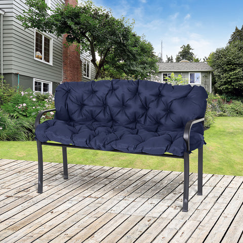 Almofada para Banco com Encosto 150x98x8cm Almofada de Banco de 3 Lugares com 6 Cordões de Fixação para Jardim Terraço Balcão Exterior Azul Escuro
