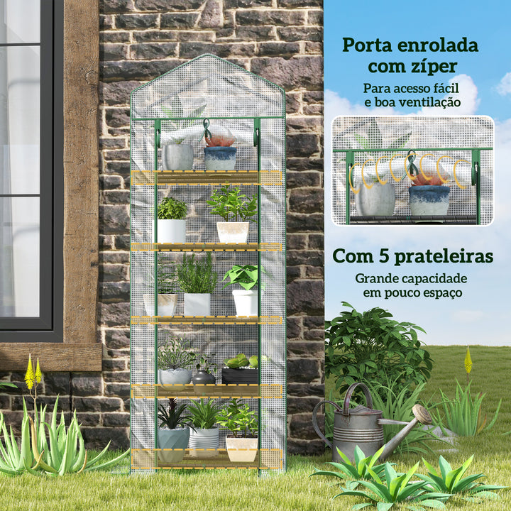Estufa de Jardim Vertical 69x49x193 cm com 5 Prateleiras Estufa para Plantas e Cultivos com Cobertura Transparente de PE e Aço Verde