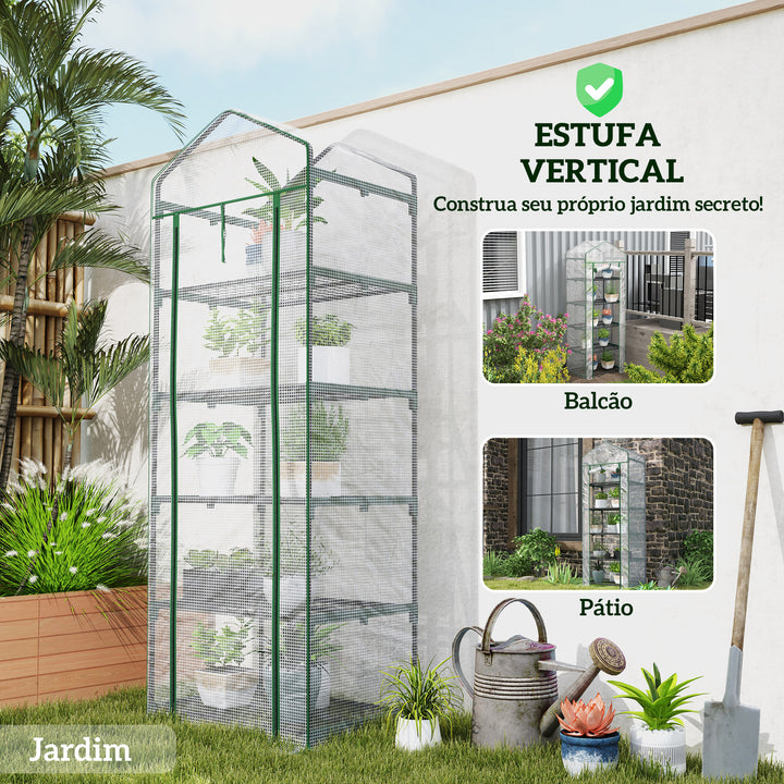 Estufa de Jardim Vertical 69x49x193 cm com 5 Prateleiras Estufa para Plantas e Cultivos com Cobertura Transparente de PE e Aço Verde