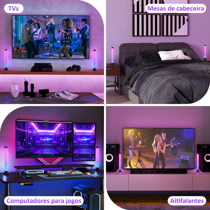 Conjunto de 2 Candeeiros de Mesa Candeeiros de Mesa LED com Controlo Remoto App Bluetooth Sincronização com Música e Temporizador para Sala de Estar Sala de Jogos Dormitório 6x6x32,5 cm Branco