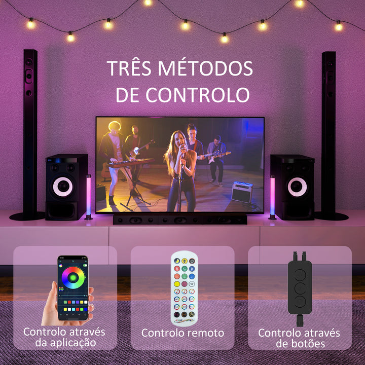 Conjunto de 2 Candeeiros de Mesa Candeeiros de Mesa LED com Controlo Remoto App Bluetooth Sincronização com Música e Temporizador para Sala de Estar Sala de Jogos Dormitório 6x6x32,5 cm Branco