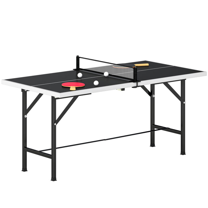 Mini Mesa de Ping Pong Dobrável 152x76 cm Mesa de Ping Pong para Exterior com Rede 2 Raquetes e 3 Bolas Fácil de Transportar Estável para Interior e Exterior Preto