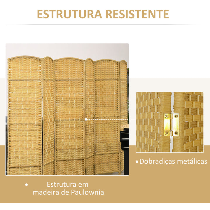 Biombo Dobrável de 6 Painéis Divisor de Ambientes 270x180 cm Ecrã de Privacidade de Polipropileno para Escritório Quarto Madeira