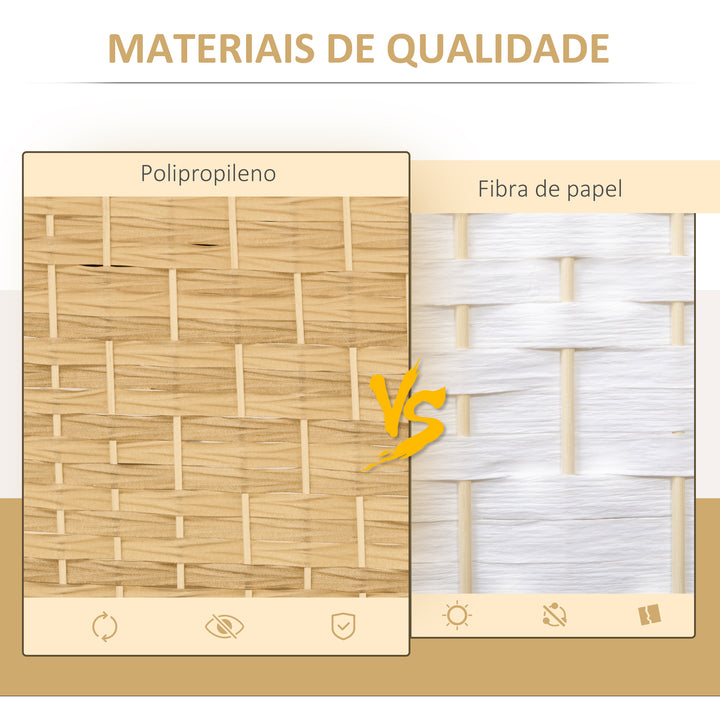 Biombo Dobrável de 6 Painéis Divisor de Ambientes 270x180 cm Ecrã de Privacidade de Polipropileno para Escritório Quarto Madeira