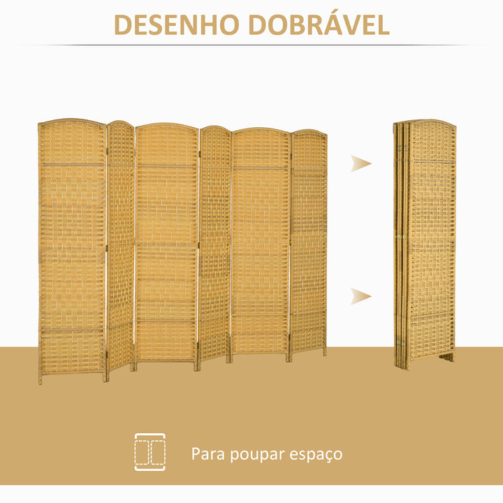 Biombo Dobrável de 6 Painéis Divisor de Ambientes 270x180 cm Ecrã de Privacidade de Polipropileno para Escritório Quarto Madeira