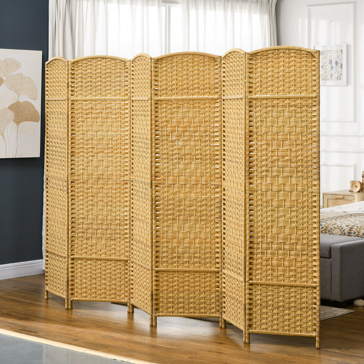 Biombo Dobrável de 6 Painéis Divisor de Ambientes 270x180 cm Ecrã de Privacidade de Polipropileno para Escritório Quarto Madeira