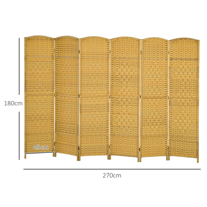 Biombo Dobrável de 6 Painéis Divisor de Ambientes 270x180 cm Ecrã de Privacidade de Polipropileno para Escritório Quarto Madeira