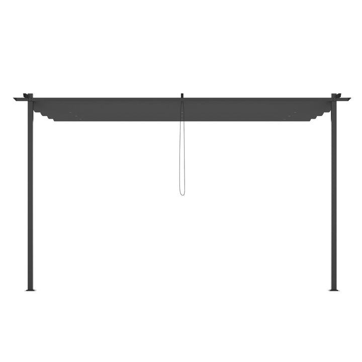Pérgola de Parede de Jardim 3,9x2,9 m Pérgola com Teto Retrátil Tecido de Poliéster e Estrutura de Aço para Pátio Varanda Cinza Escuro