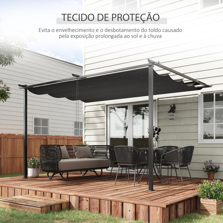 Pérgola de Parede de Jardim 3,9x2,9 m Pérgola com Teto Retrátil Tecido de Poliéster e Estrutura de Aço para Pátio Varanda Cinza Escuro