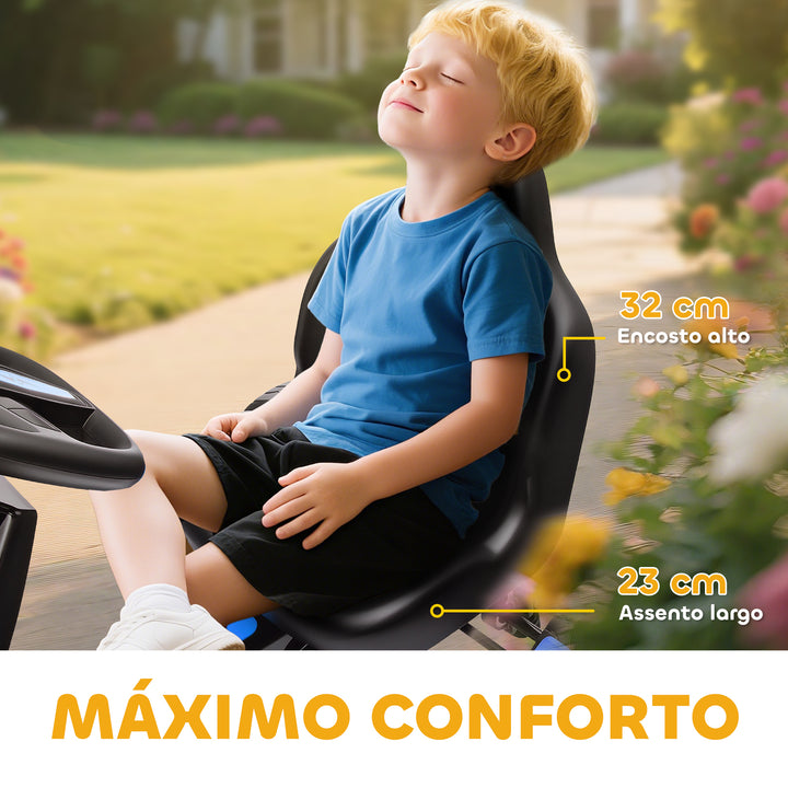 Kart a Pedais para Crianças a Partir dos 3 Anos Kart com Embraiagem Automática Travão Rodas Antiderrapantes em EVA e Estrutura Metálica Carga 50 kg 100x59x60,5 cm Azul