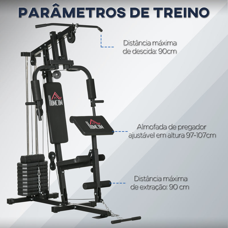 Multiestação de Musculação Máquina de Musculação com Placas de Peso de 45 kg Carga Máx. 100 kg para Treino Fitness em Casa Ginásio Preto