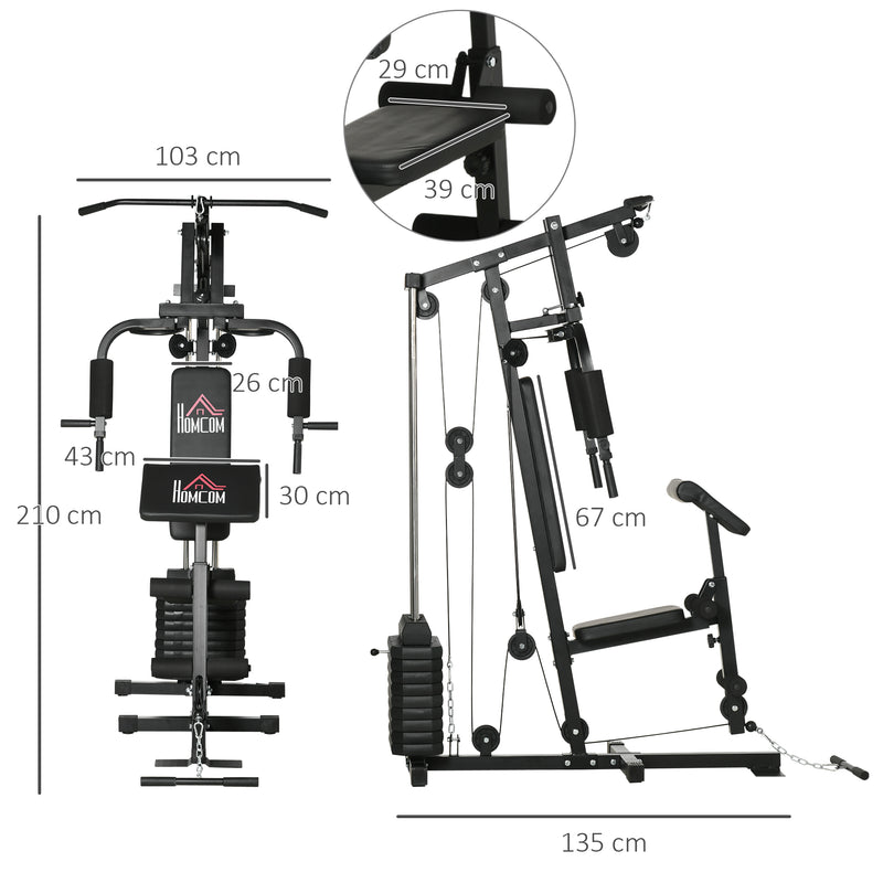 Multiestação de Musculação Máquina de Musculação com Placas de Peso de 45 kg Carga Máx. 100 kg para Treino Fitness em Casa Ginásio Preto