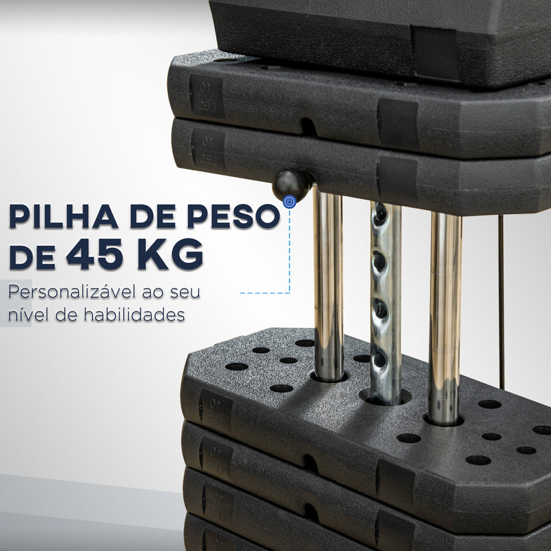 Multiestação de Musculação Máquina de Musculação com Placas de Peso de 45 kg Carga Máx. 100 kg para Treino Fitness em Casa Ginásio Preto