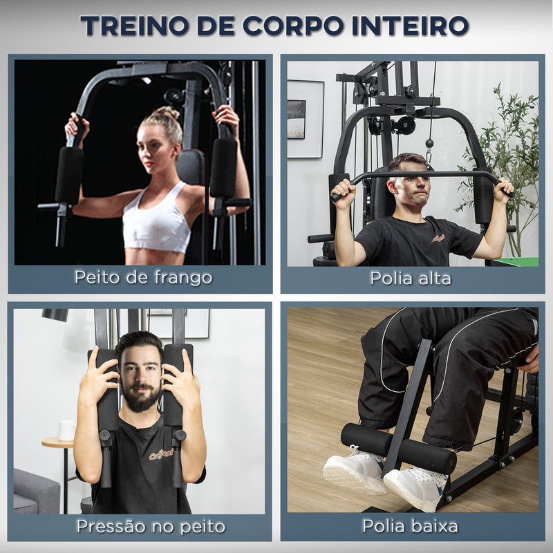 Multiestação de Musculação Máquina de Musculação com Placas de Peso de 45 kg Carga Máx. 100 kg para Treino Fitness em Casa Ginásio Preto