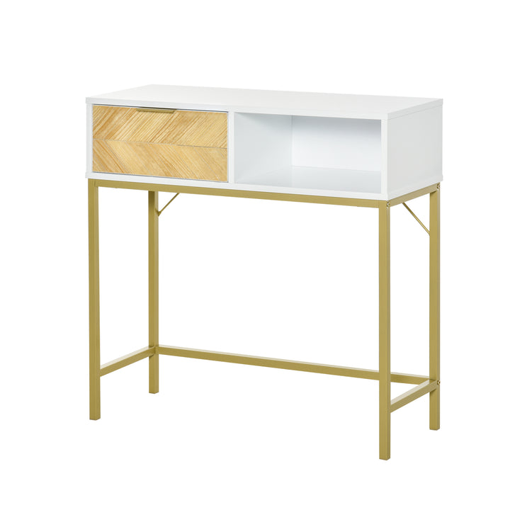 Mesa consola com gaveta e prateleira aberta Estilo moderno Móveis de Corredor Sala de estar 80x30x80,5 cm Ouro branco