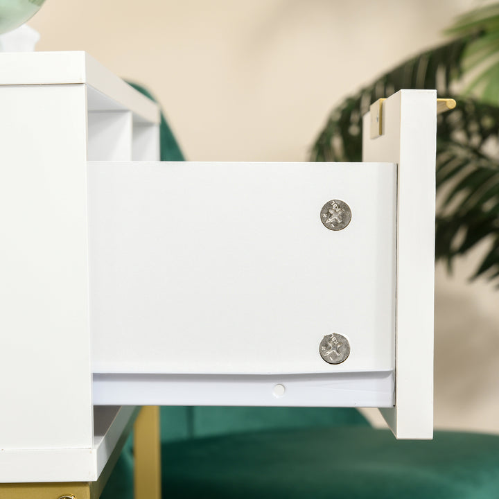 Mesa consola com gaveta e prateleira aberta Estilo moderno Móveis de Corredor Sala de estar 80x30x80,5 cm Ouro branco