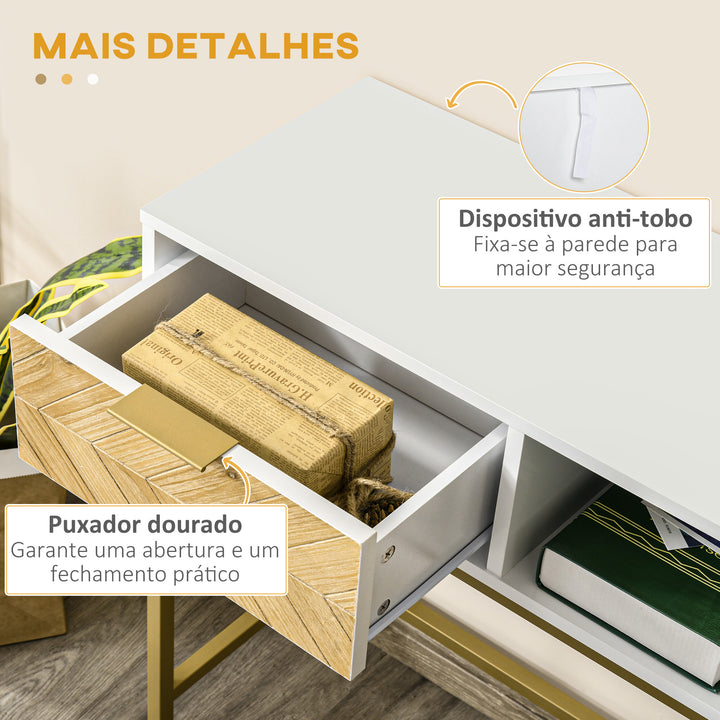 Mesa consola com gaveta e prateleira aberta Estilo moderno Móveis de Corredor Sala de estar 80x30x80,5 cm Ouro branco