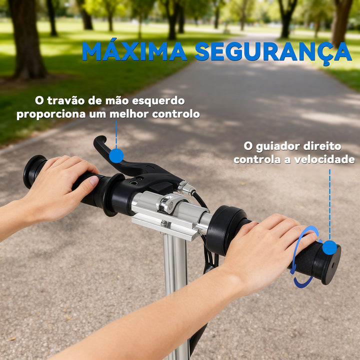 Trotinete Eléctrico Tipo Scooter com Guiador Ajustável – Cor Azul - 78x37x91-99 cm