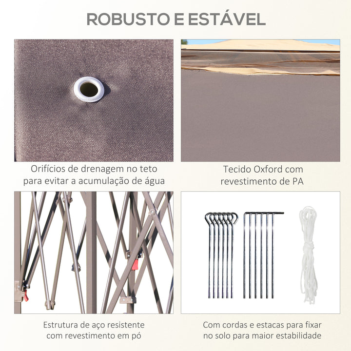 Tenda Dobrável 4,05x3,4x2,85 m Tenda de Jardim Hexagonal com Duplo Teto 6 Mosquiteiras Amovíveis Bolsa de Transporte Altura Ajustável e Anti-UV para Festa Pátio Bege