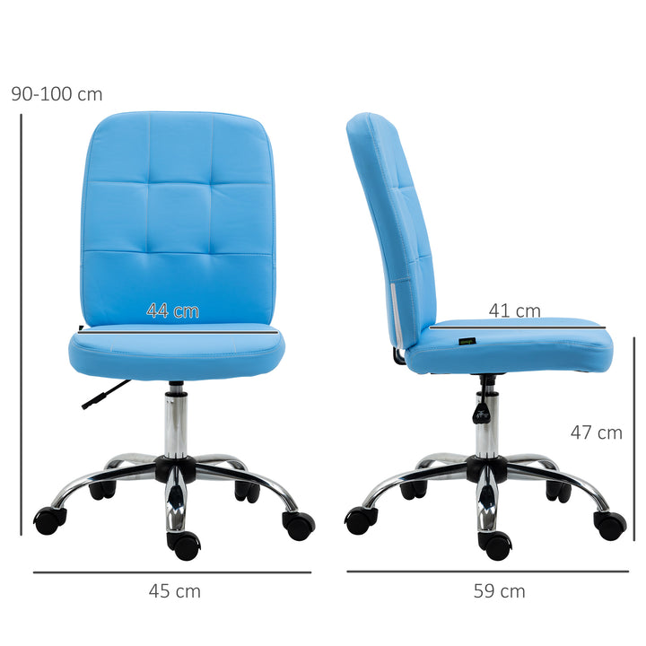 Cadeira de Escritório sem Apoio para os Braços Cadeira de Escritório Giratória de Couro Sintético com Altura Ajustável Estilo Moderno Carga Máxima 120 kg 45x59x90-100 cm Azul