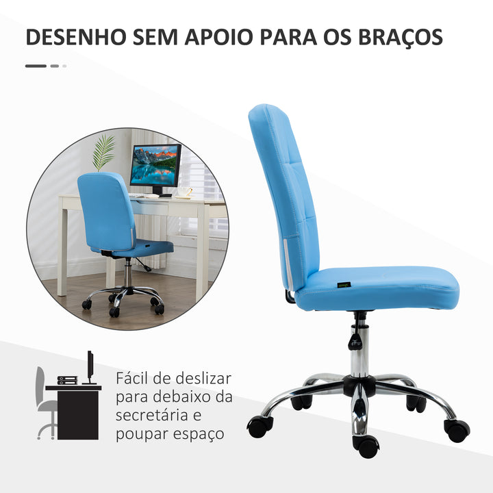 Cadeira de Escritório sem Apoio para os Braços Cadeira de Escritório Giratória de Couro Sintético com Altura Ajustável Estilo Moderno Carga Máxima 120 kg 45x59x90-100 cm Azul