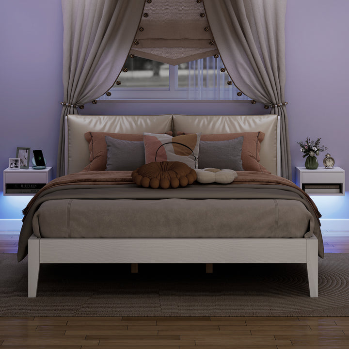 Conjunto de 2 Mesas de Cabeceira Flutuantes com Luzes LED RGB Controlo por APP Mesas de Cabeceira para Quarto com Gaveta Prateleira Aberta 37x32x21 cm Branco