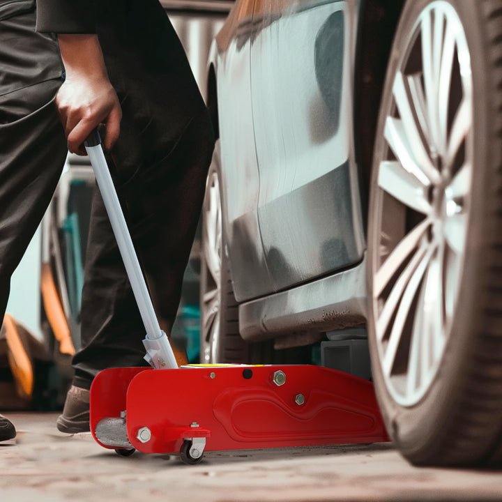 Macaco Hidráulico para Carros de 2 Toneladas Macaco Hidráulico com Altura Ajustável 12-30 cm e 4 Rodas para Apoiar Carros Vermelho e Cinza