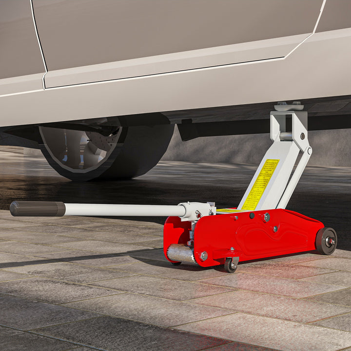 Macaco Hidráulico para Carros de 2 Toneladas Macaco Hidráulico com Altura Ajustável 12-30 cm e 4 Rodas para Apoiar Carros Vermelho e Cinza