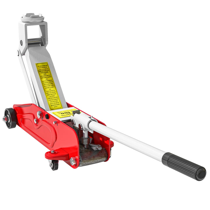 Macaco Hidráulico para Carros de 2 Toneladas Macaco Hidráulico com Altura Ajustável 12-30 cm e 4 Rodas para Apoiar Carros Vermelho e Cinza
