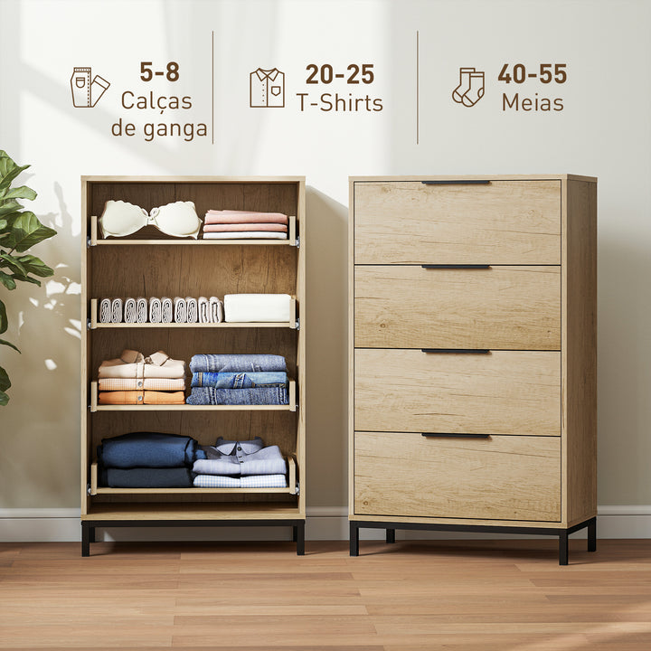 Cómoda de 4 Gavetas Cómoda para Dormitório Alta com Puxadores Metálicos Cómoda Estreita para Sala de Estar Corredor 62x35x105 cm Castanho Rústico