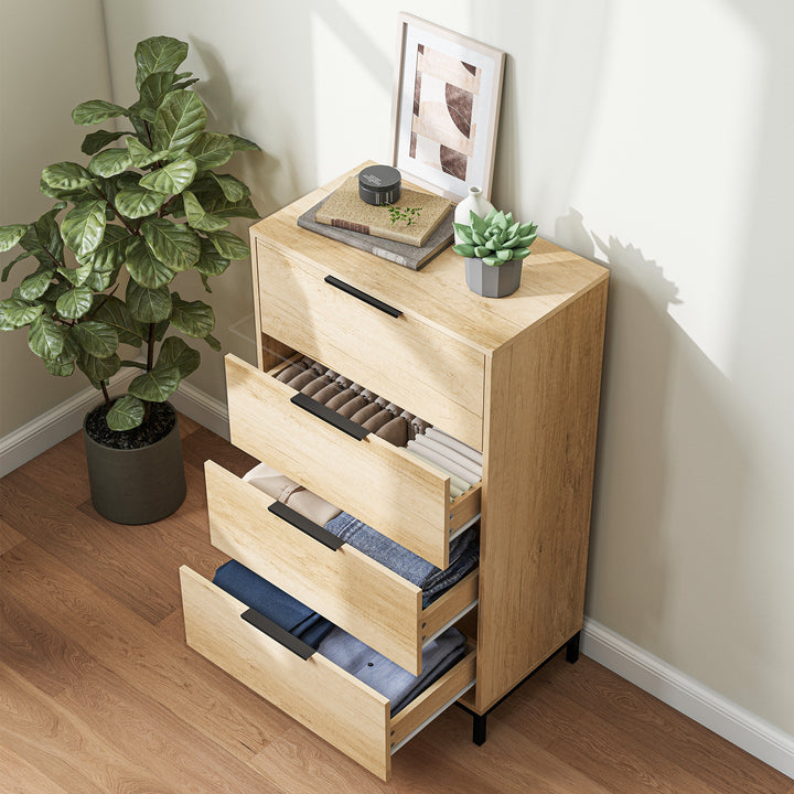 Cómoda de 4 Gavetas Cómoda para Dormitório Alta com Puxadores Metálicos Cómoda Estreita para Sala de Estar Corredor 62x35x105 cm Castanho Rústico