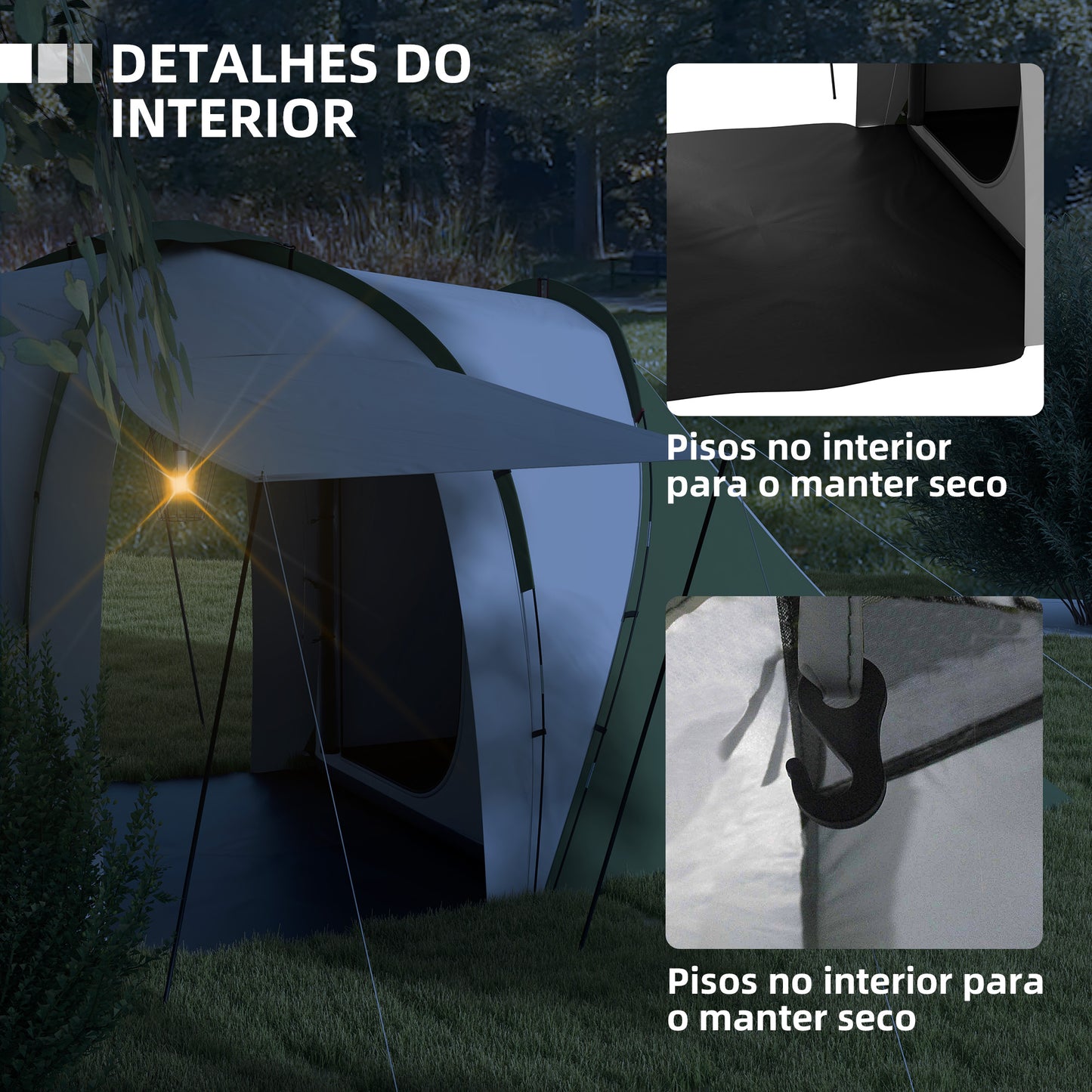 Tenda de Campismo Familiar para 4-6 Pessoas com 2 Dormitórios Tenda de Campismo Grande Impermeável 3000 mm com Bolsa de Transporte 555x225x190 cm Cinza e Verde