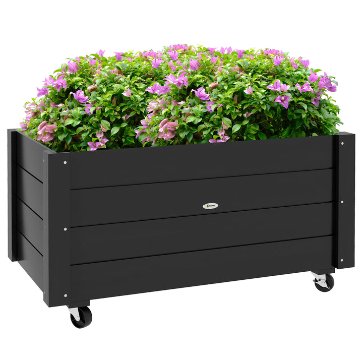 Floreira de Madeira com Rodas Horta Urbana para Cultivar Plantas Vaso Exterior com Orifícios de Drenagem e Tecido Não Tecido para Jardim Terraço Varanda e Pátio 89x48x47 cm Preto