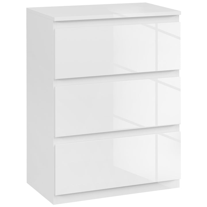 Cómoda com 3 Gavetas de Madeira Cómoda de Dormitório Cómoda Branca para Sala de Estar Estilo Moderno 55x34x75 cm Branco Brilhante