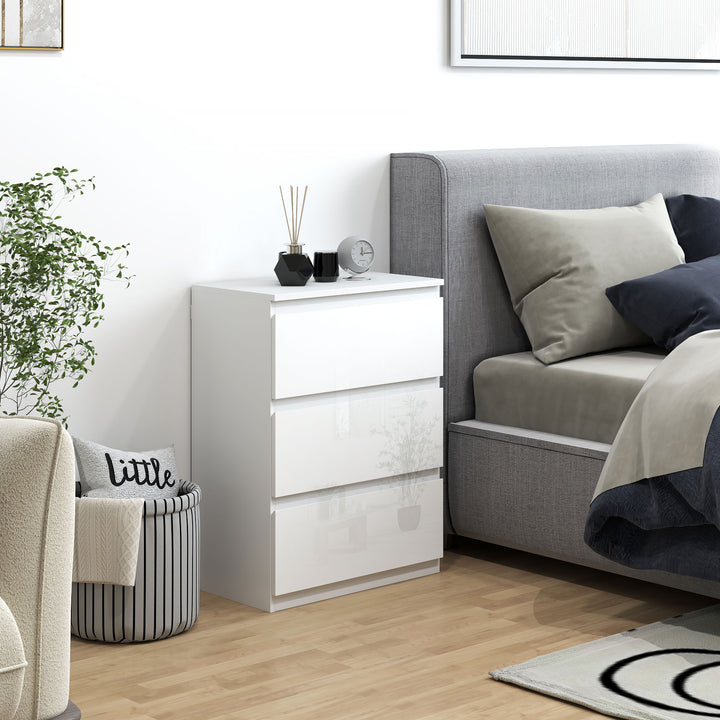 Cómoda com 3 Gavetas de Madeira Cómoda de Dormitório Cómoda Branca para Sala de Estar Estilo Moderno 55x34x75 cm Branco Brilhante