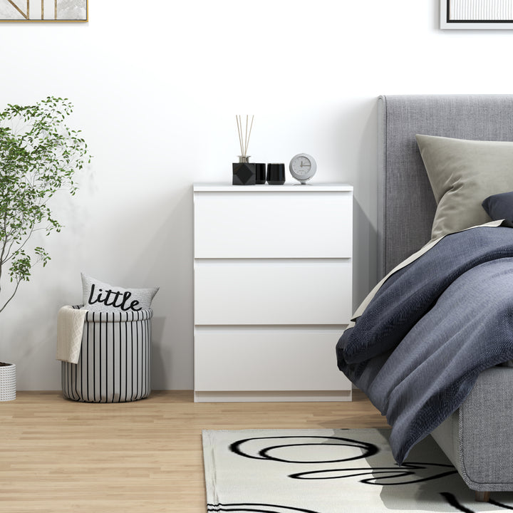 Cómoda com 3 Gavetas de Madeira Cómoda de Dormitório Cómoda Branca para Sala de Estar Estilo Moderno 55x34x75 cm Branco Brilhante