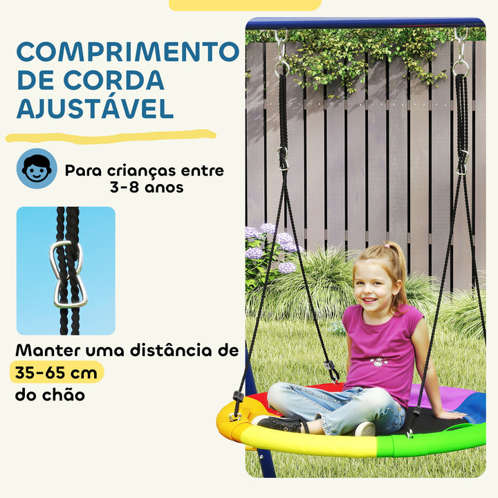 Baloiços para Crianças acima de 3 Anos 6 em 1 Baloiços Jardim Exterior com Baloiço Ninho Corda com Disco Rede para Escalar Escada e Aro de Basquetebol Multicor