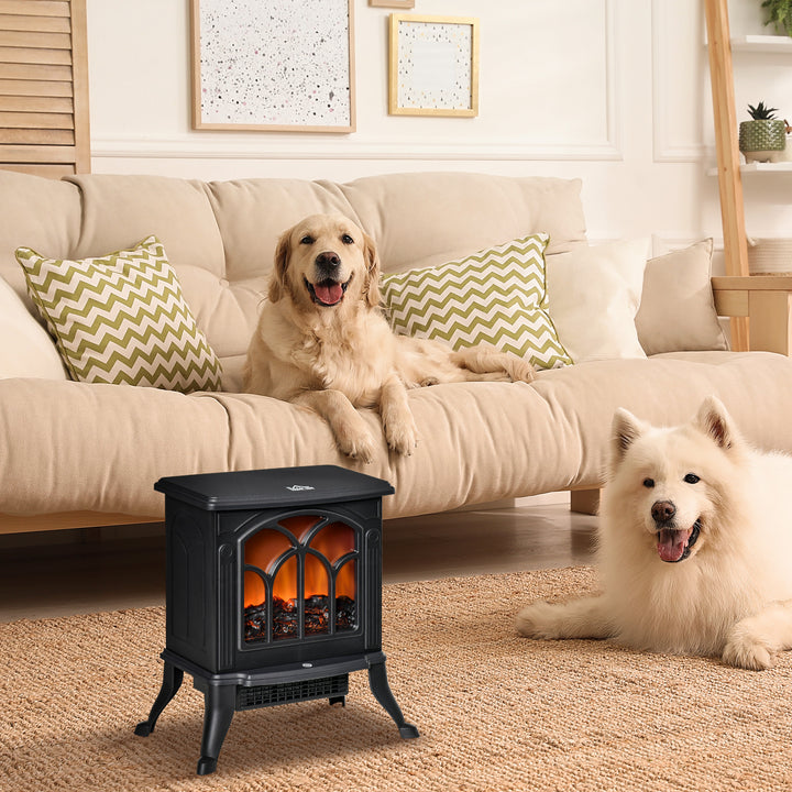 Lareira Elétrica 750/1500 W Lareira Decorativa com 2 Níveis de Potência Efeito Chama Proteção contra Sobreaquecimento Área de Cobertura 15-20 m² 37,3x23,1x44 cm Preto