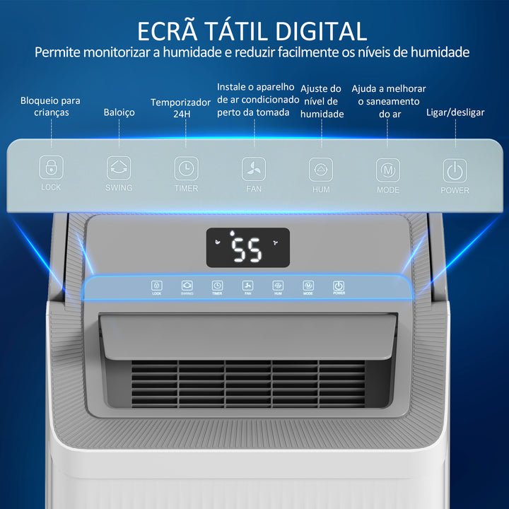 Desumidificador 35L/dia Depósito de Água 5,5L Desumidificador Elétrico com Ecrã LED Temporizador 24H Bloqueio Infantil e Drenagem Continua até 40-100? Branco