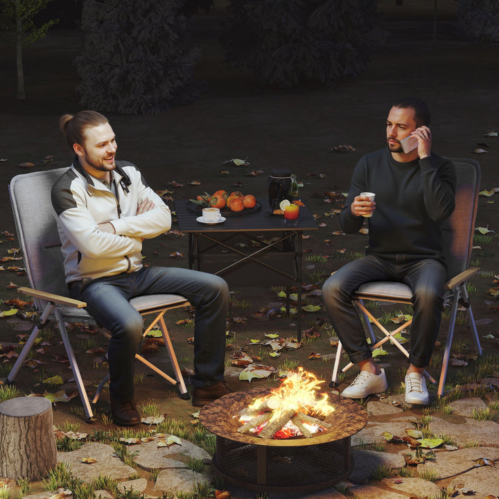 2 Cadeiras de Campismo Dobráveis de Alumínio Cadeiras de Jardim Portáteis com Encosto Alto Ajustável Apoios de Braços de Madeira e Bolsa de Transporte para Exterior 59x67x96 cm Cinza