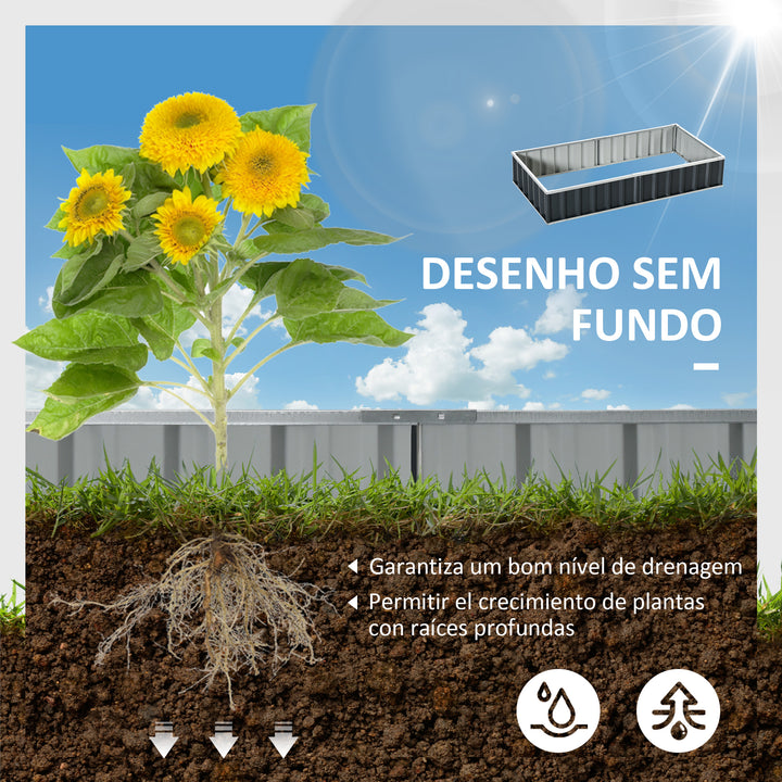 Caixa de Plantio de Aço Inclui Luvas Caixa de Plantio Retangular para Cultivos de Plantas e Flores para Terraço Balcão Exterior 174x90x30 cm Cinza