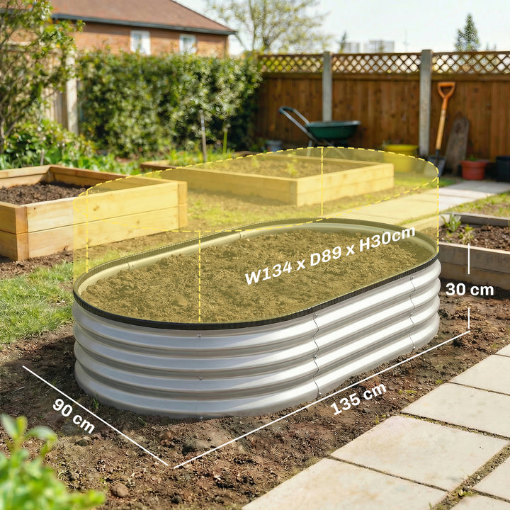 Conjunto de 2 Caixas de Plantio Grandes de Exterior em Aço Galvanizado Caixas de Plantio Modulares com Base Aberta para Plantas Resistente às Intempéries 135x90x30 cm Prateado