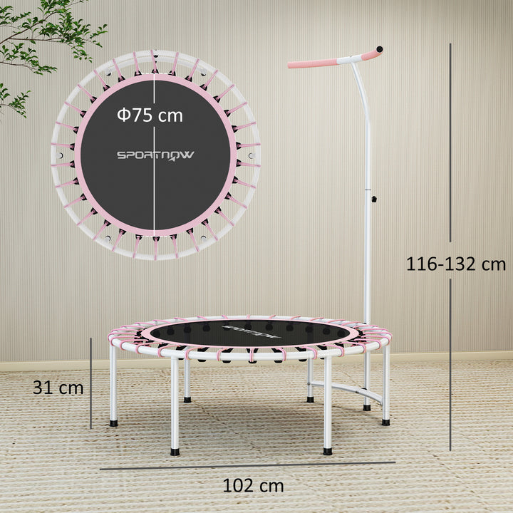 Trampolim de Fitness Adultos Ø102 cm Mini Trampolim Fitness com Pega Ajustável de 5 Níveis Estrutura em Aço para Treino de Pernas Corpo em Casa Escritório Ginásio Rosa