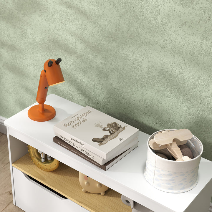 Organizador de Brinquedos Móvel de Arrumação Infantil com 2 Gavetas e Compartimento para Dormitório Sala de Jogos 80x30x45 cm Branco