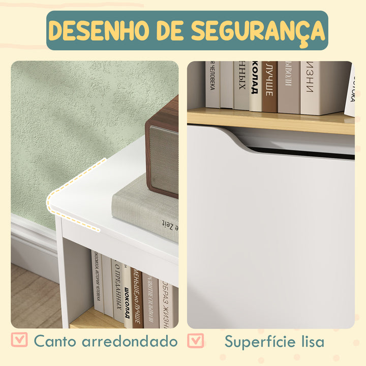 Organizador de Brinquedos Móvel de Arrumação Infantil com 2 Gavetas e Compartimento para Dormitório Sala de Jogos 80x30x45 cm Branco