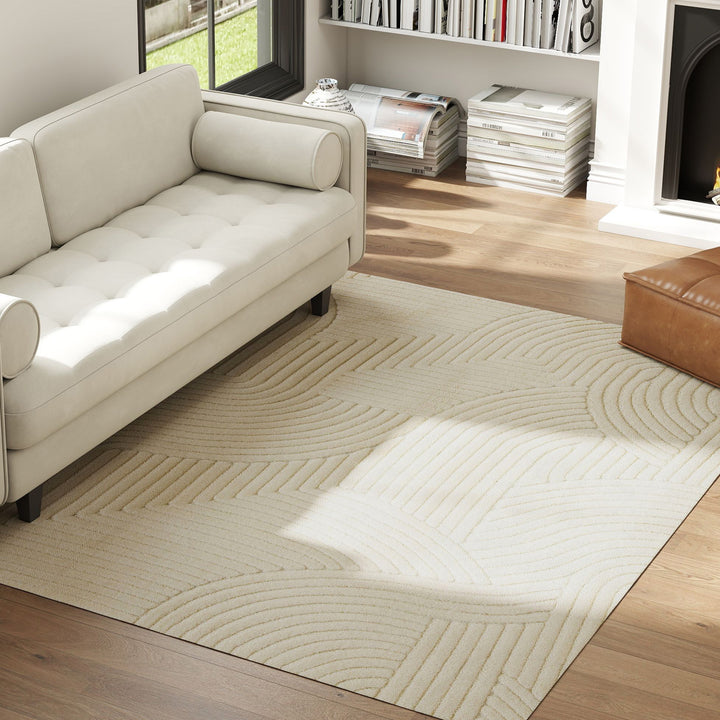 Tapete Sala de Estar 160x230 cm Tapete Pelo Curto Estilo Moderno Base Antiderrapante Tecida à Máquina Tapete para Sala de Estar Quarto Sala de Jantar Creme