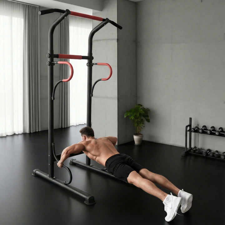 Barra de Elevações com Altura Ajustável Estação de Flexões Resistente para Ginásio em Casa Máquina de Elevações Multifuncional para Treino de Força 98x84x171-219 cm Preto