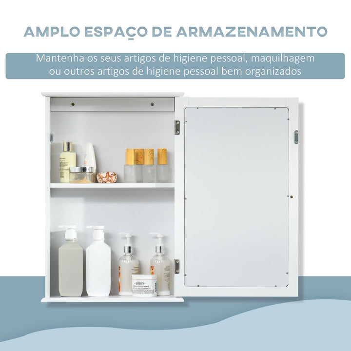 Armário de Casa de Banho com Espelho Armário com Espelho para Casa de Banho com 1 Prateleira de Armazenamento Estilo Moderno 41x14x60 cm Branco