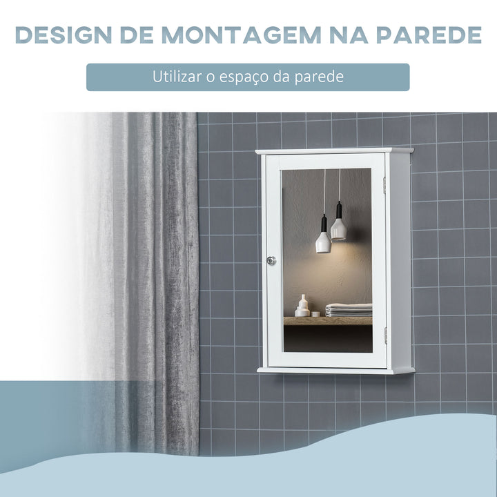 Armário de Casa de Banho com Espelho Armário com Espelho para Casa de Banho com 1 Prateleira de Armazenamento Estilo Moderno 41x14x60 cm Branco